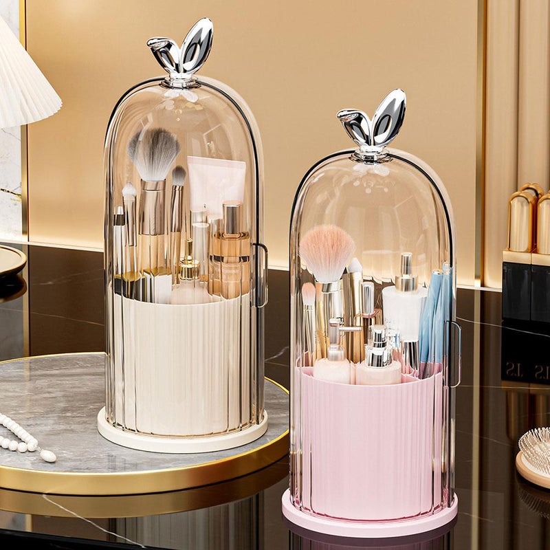 Makeup Brush Holder Organizer with 360° Rotating, Sliding Opening Dustproof Brushes Container for Vanity Bathroom Countertop, Easy Visibility - Image 5